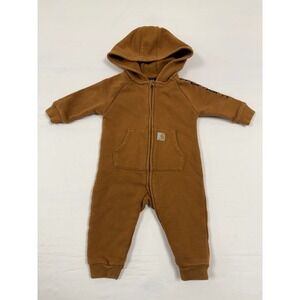 Carhartt Hooded Jumpsuit Coveralls Pockets Tan Brown Full Zip 6M